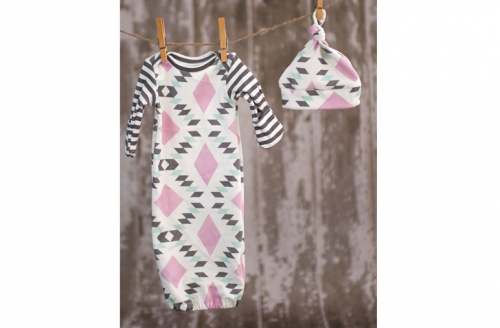 Fawn & Clover Baby Gown + Knot Hat Set - Lilac Diamonds